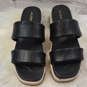 ALDO Black Double-Strap Slide Sandals with Neutral Platform